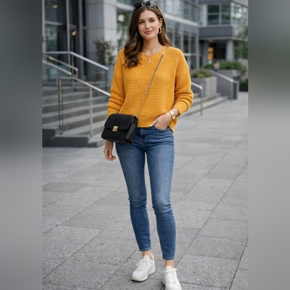 Divided Sweaters - Medium Textured Cozy Mustard Sweater